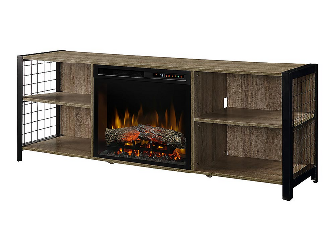 Asher Electric Fireplace TV Stand w/ Logs in Tudor Oak