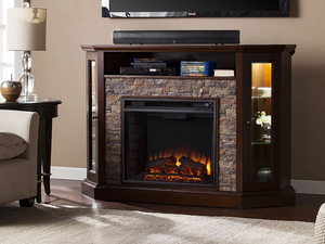 Redden Wall/Corner Electric Fireplace TV Stand in Espresso