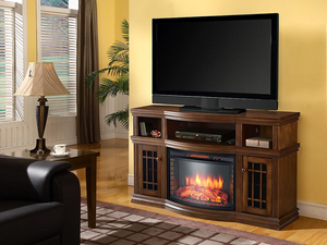 Glendon Electric Fireplace Entertainment Center in Burnished Pecan